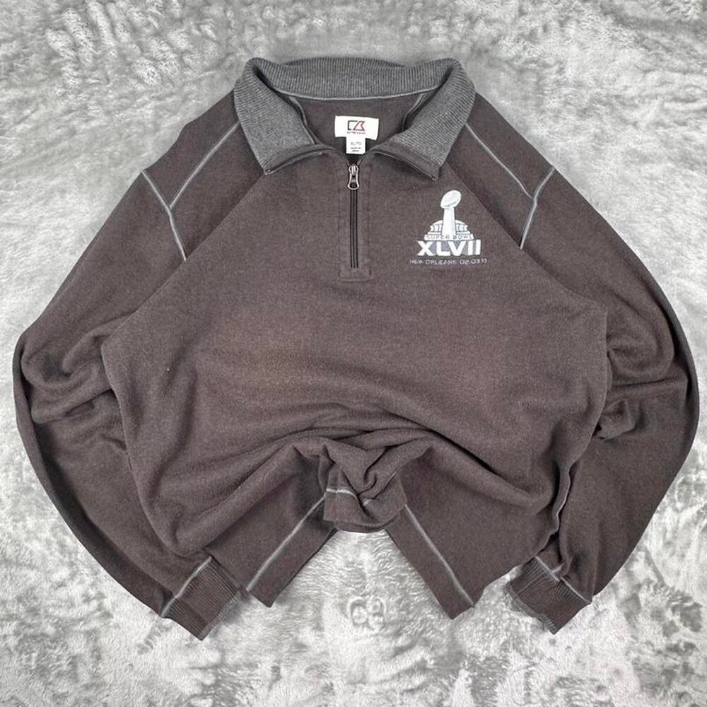 2013 Cutter & Buck Super Bowl New Orleans Brown/Grey Quarter Zip Sweater Size XL